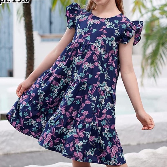 Goryla Girls Floral Print Flutter Sleeve Dress, size 6 - Picture 1 of 8